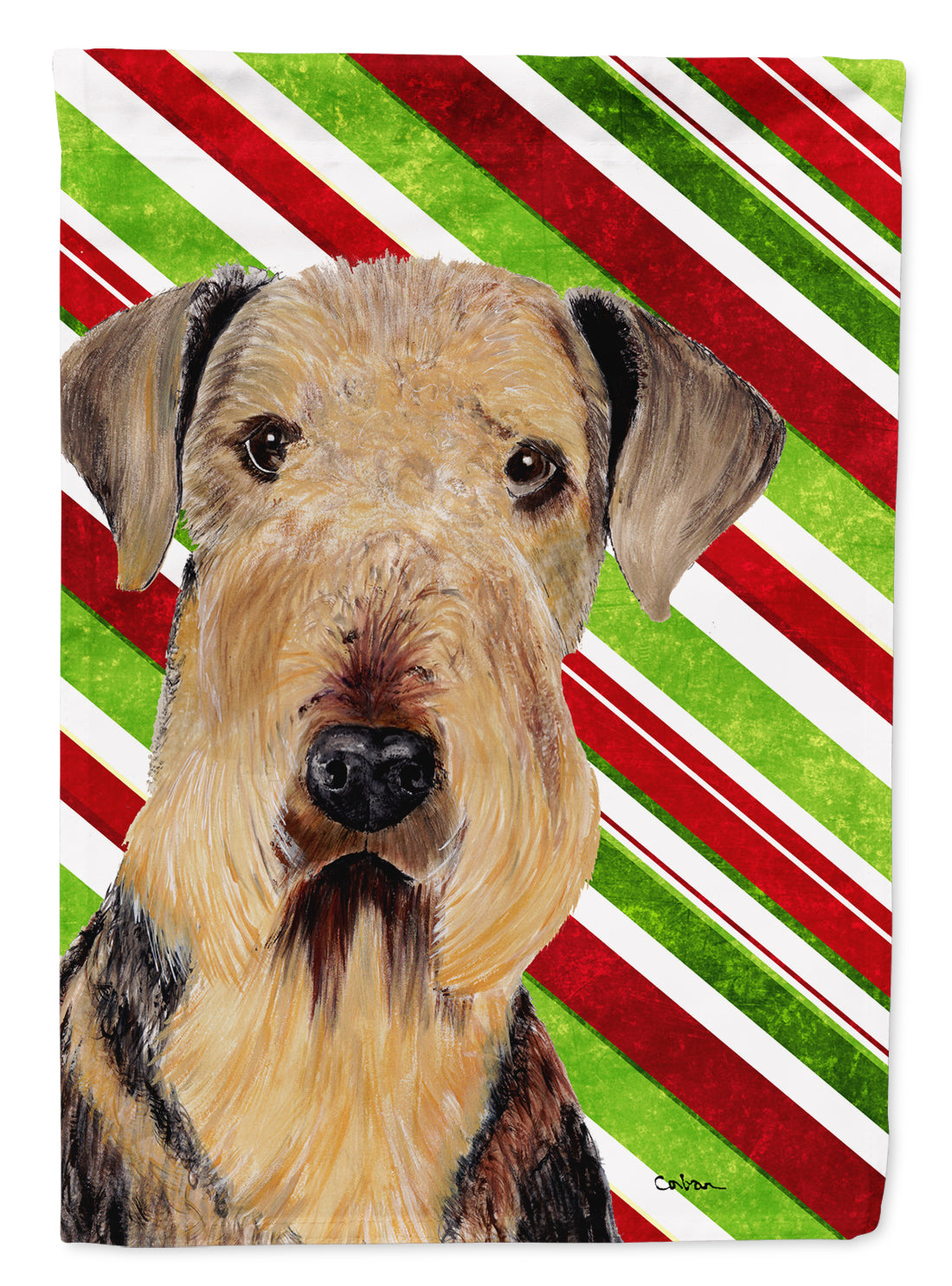 Airedale Candy Cane Holiday Christmas Garden Flag Mailbox Decorative Yard Banner Outside Patio Artwork for Flower Beds, Garden Size, Multicolor