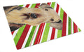 Airedale Candy Cane Holiday Christmas Cutting Board Tempered Glass Kitchen Cutting Surface, Heat Resistant Chopping, Non-Slip Feet, Food Prep & Serving