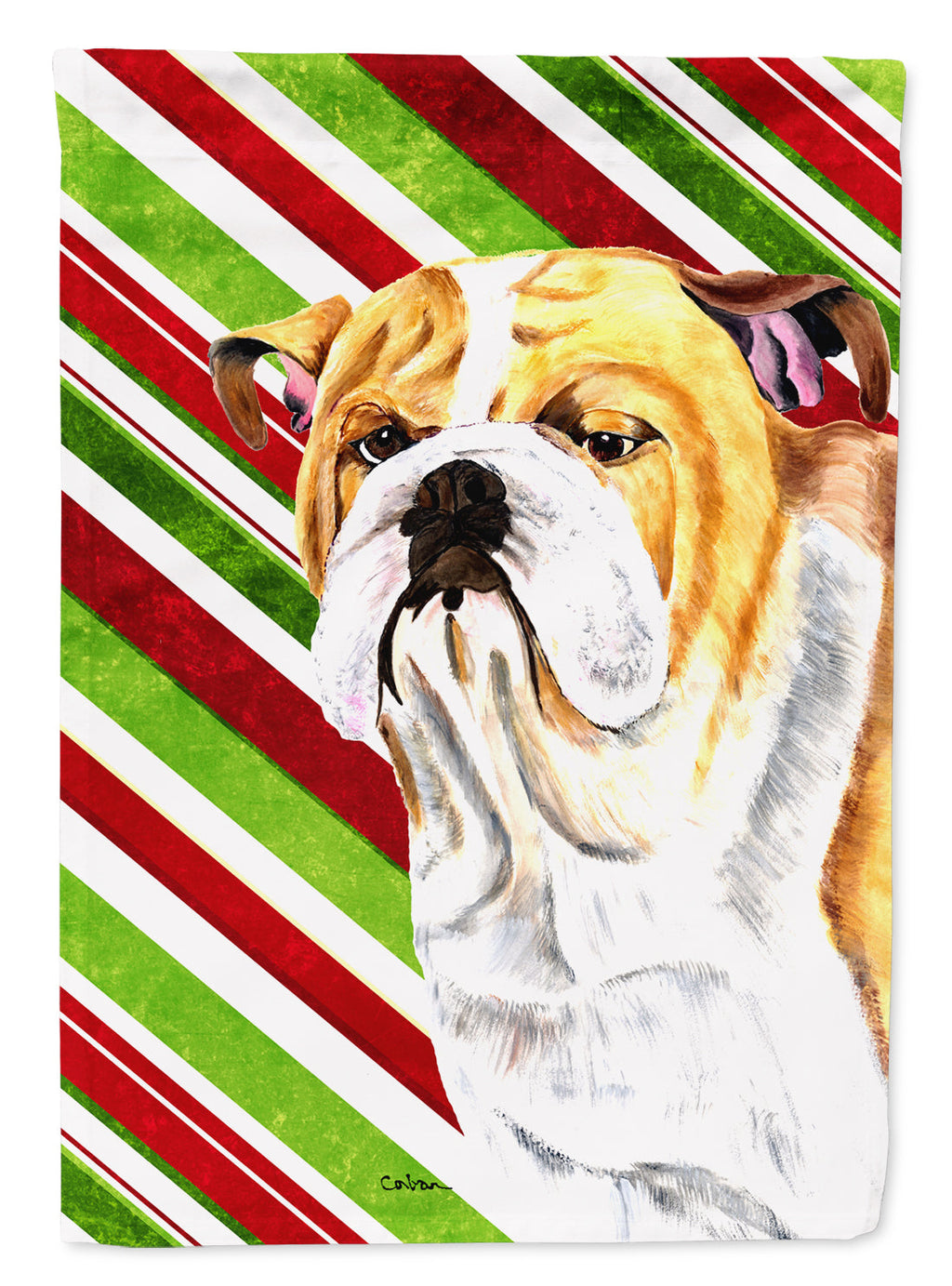Bulldog English Candy Cane Holiday Christmas House Flag 28x40 Porch Sleeve Pole Decorative Outside Yard Banner Artwork Wall Hanging, Polyester