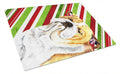Bulldog English Candy Cane Holiday Christmas Cutting Board Tempered Glass Kitchen Cutting Surface, Heat Resistant Chopping, Non-Slip Feet, Food Prep & Serving