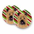 Cairn Terrier Candy Cane Holiday Christmas Set of 2 Cup Holder Car Coasters Absorbent Round Sandstone Coasters Gifts for Men or Women, 2.5, Multicolor