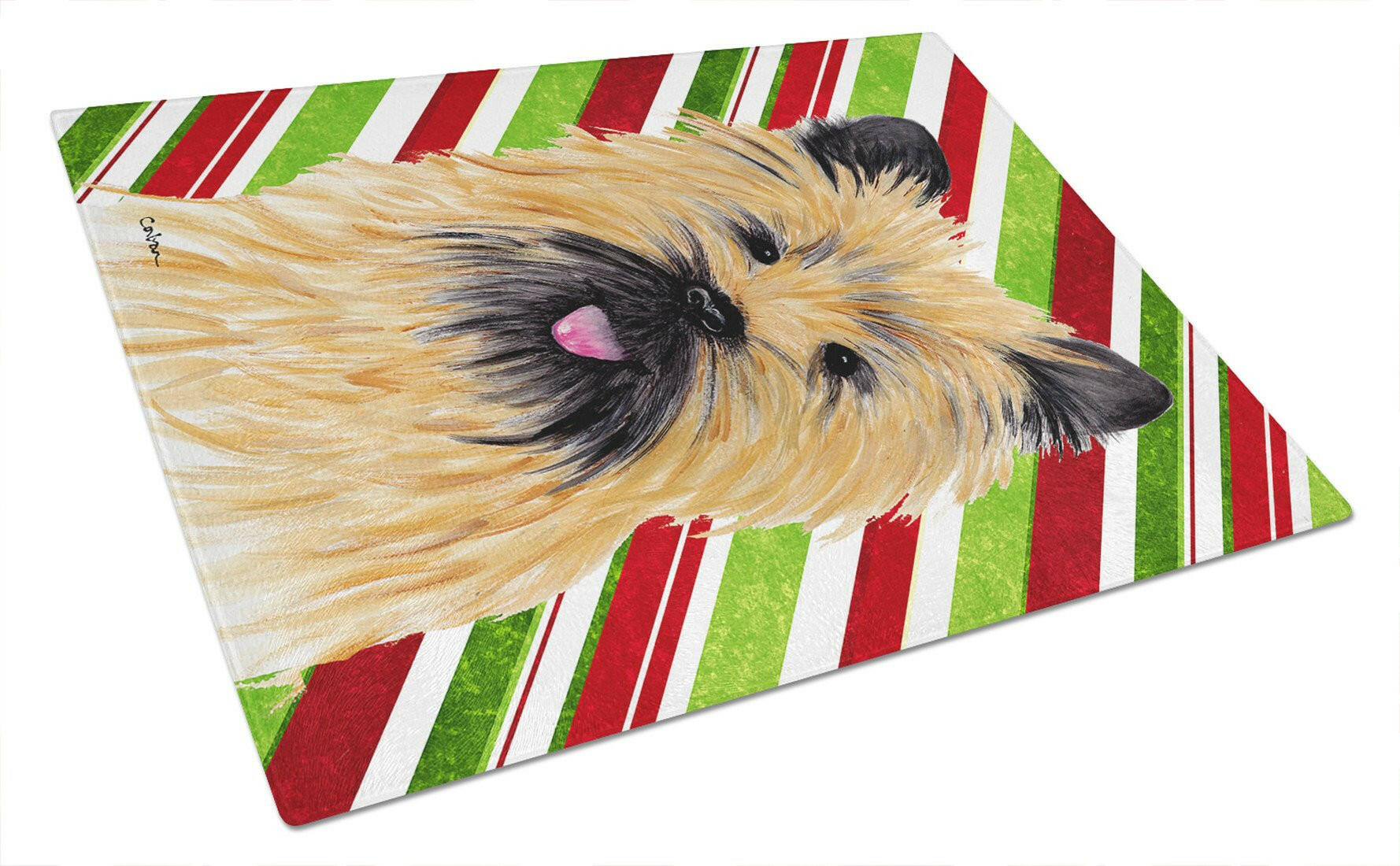 Cairn Terrier Candy Cane Holiday Christmas Cutting Board Tempered Glass Kitchen Cutting Surface, Heat Resistant Chopping, Non-Slip Feet, Food Prep & Serving