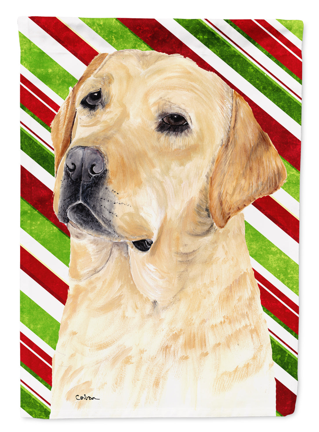 Labrador Candy Cane Holiday Christmas House Flag 28x40 Porch Sleeve Pole Decorative Outside Yard Banner Artwork Wall Hanging, Polyester