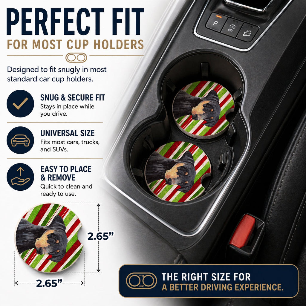 Doberman Candy Cane Holiday Christmas Set of 2 Cup Holder Car Coasters Absorbent Round Sandstone Coasters Gifts for Men or Women, 2.5, Multicolor