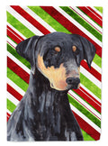 Doberman Candy Cane Holiday Christmas House Flag 28x40 Porch Sleeve Pole Decorative Outside Yard Banner Artwork Wall Hanging, Polyester