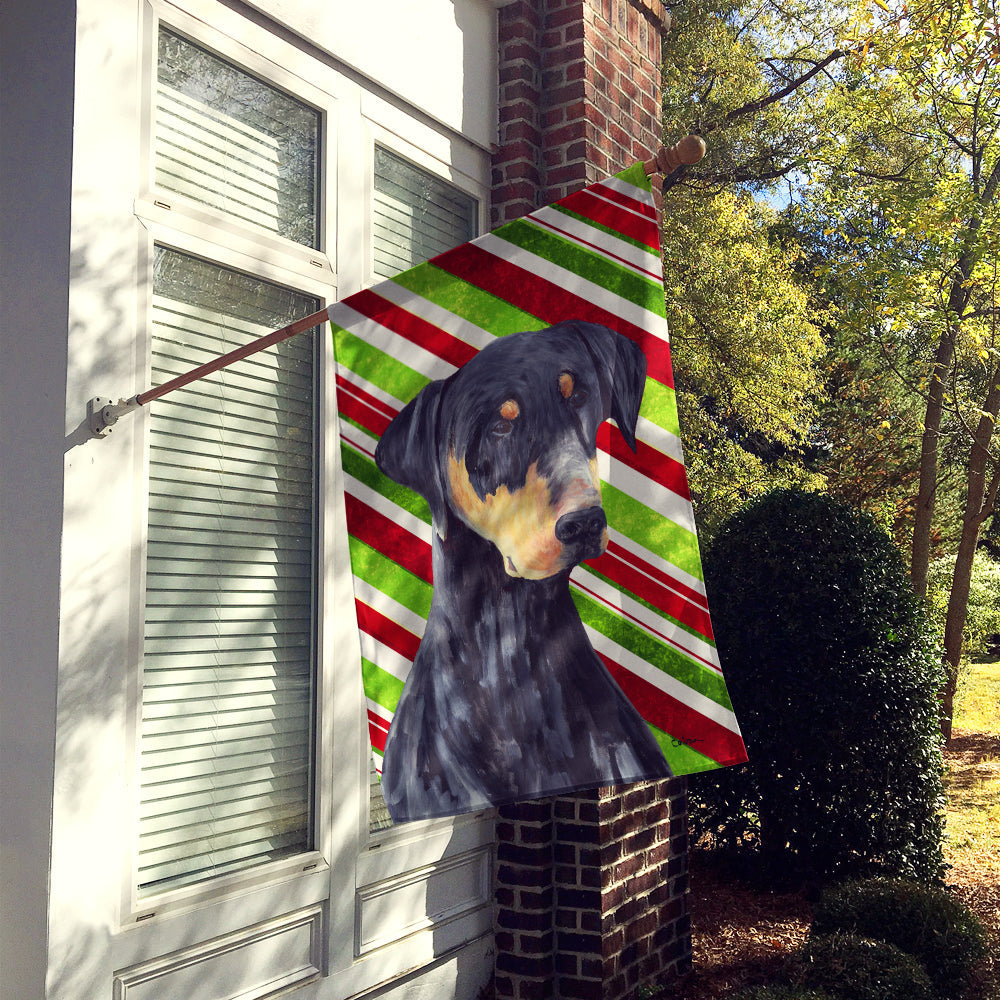 Doberman Candy Cane Holiday Christmas House Flag 28x40 Porch Sleeve Pole Decorative Outside Yard Banner Artwork Wall Hanging, Polyester
