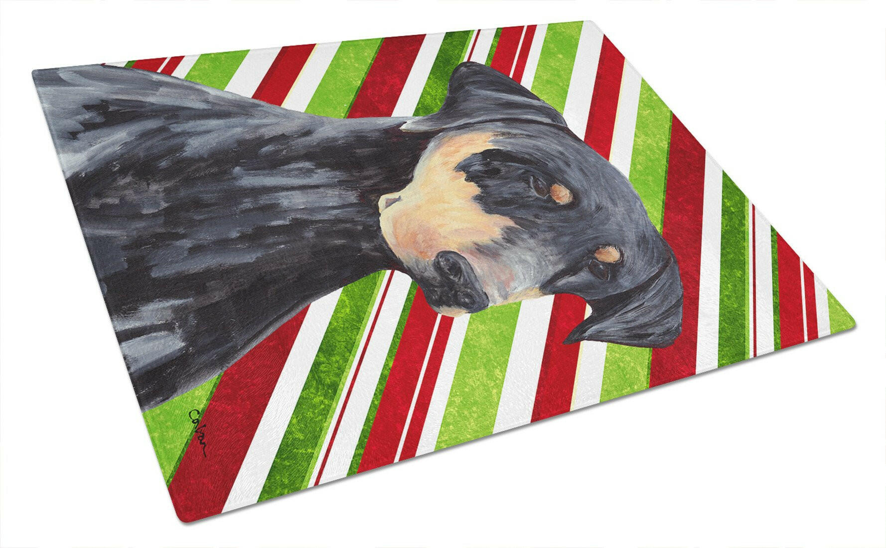 Doberman Candy Cane Holiday Christmas Cutting Board Tempered Glass Kitchen Cutting Surface, Heat Resistant Chopping, Non-Slip Feet, Food Prep & Serving