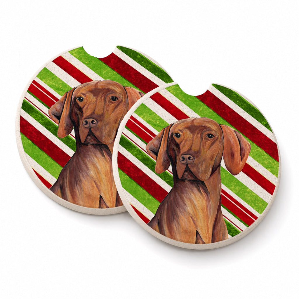 Vizsla Candy Cane Holiday Christmas Set of 2 Cup Holder Car Coasters Absorbent Round Sandstone Coasters Gifts for Men or Women, 2.5, Multicolor