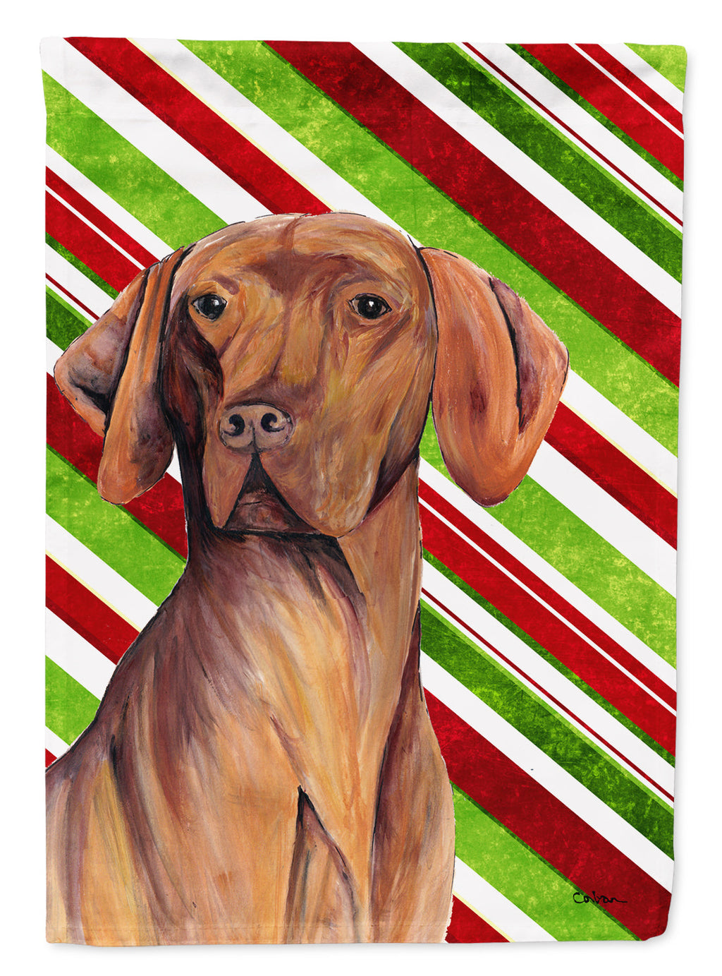 Vizsla Candy Cane Holiday Christmas House Flag 28x40 Porch Sleeve Pole Decorative Outside Yard Banner Artwork Wall Hanging, Polyester