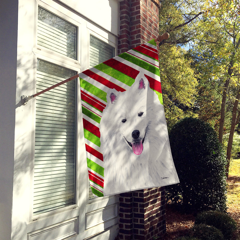 American Eskimo Candy Cane Holiday Christmas House Flag 28x40 Porch Sleeve Pole Decorative Outside Yard Banner Artwork Wall Hanging, Polyester