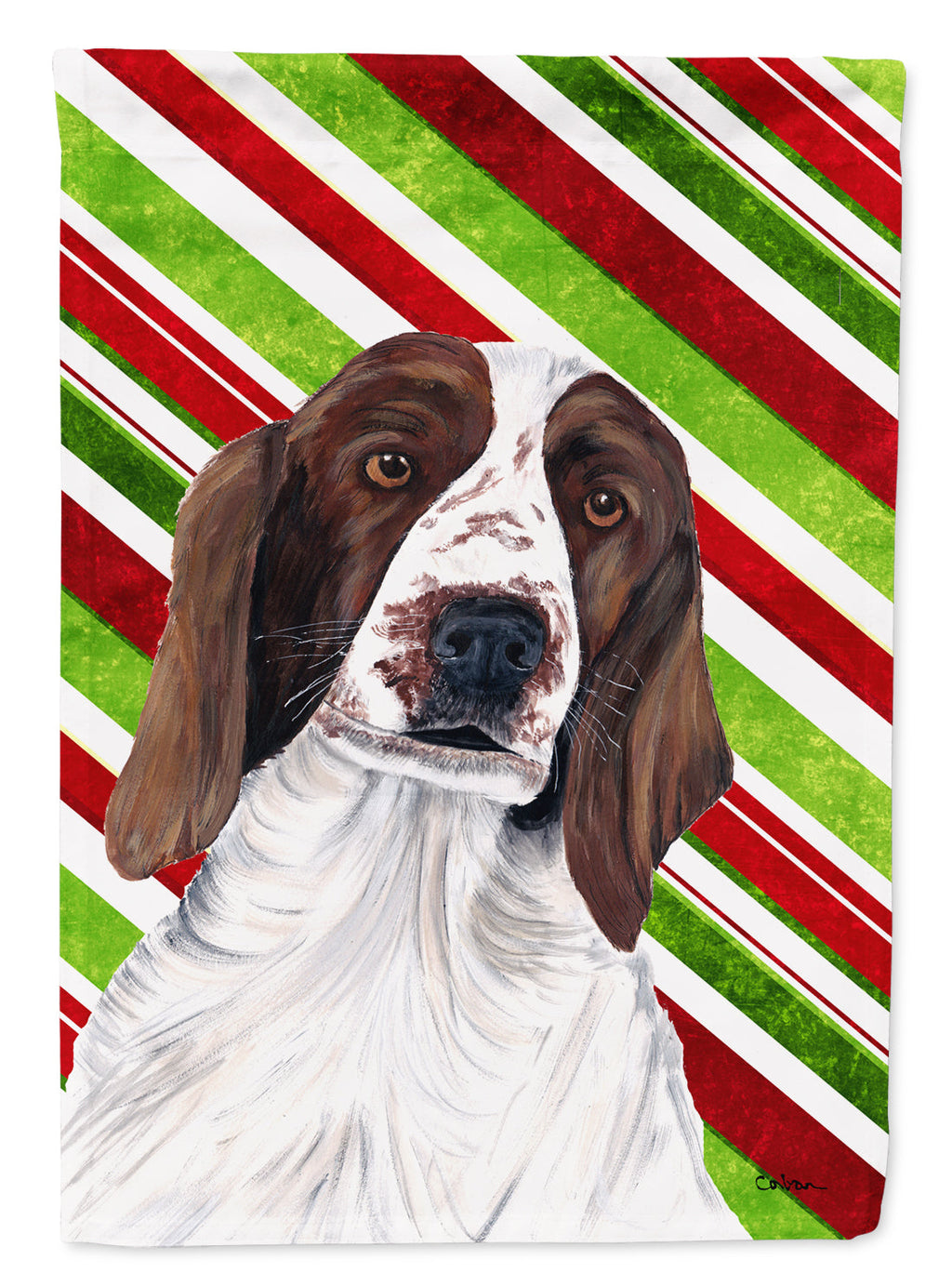 Welsh Springer Spaniel Candy Cane Holiday Christmas House Flag 28x40 Porch Sleeve Pole Decorative Outside Yard Banner Artwork Wall Hanging, Polyester