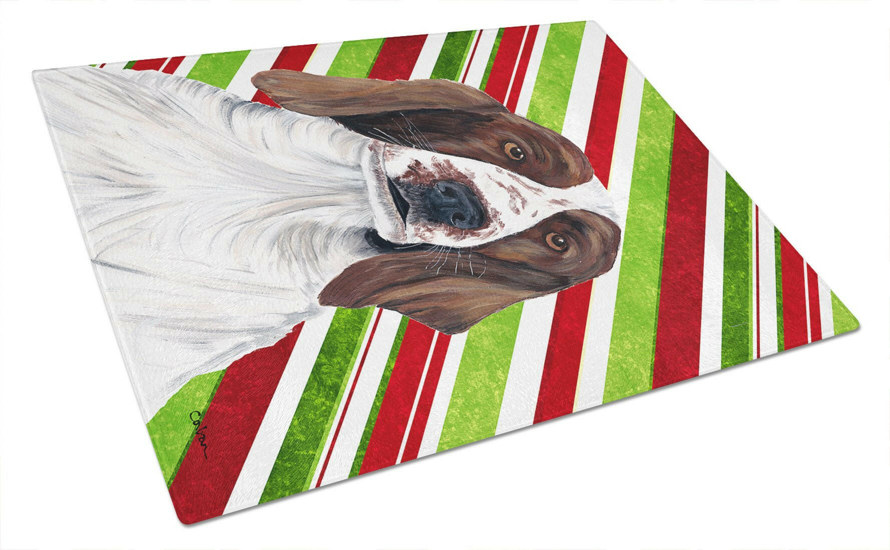 Welsh Springer Spaniel Candy Cane Holiday Christmas Cutting Board Tempered Glass Kitchen Cutting Surface, Heat Resistant Chopping, Non-Slip Feet, Food Prep & Serving