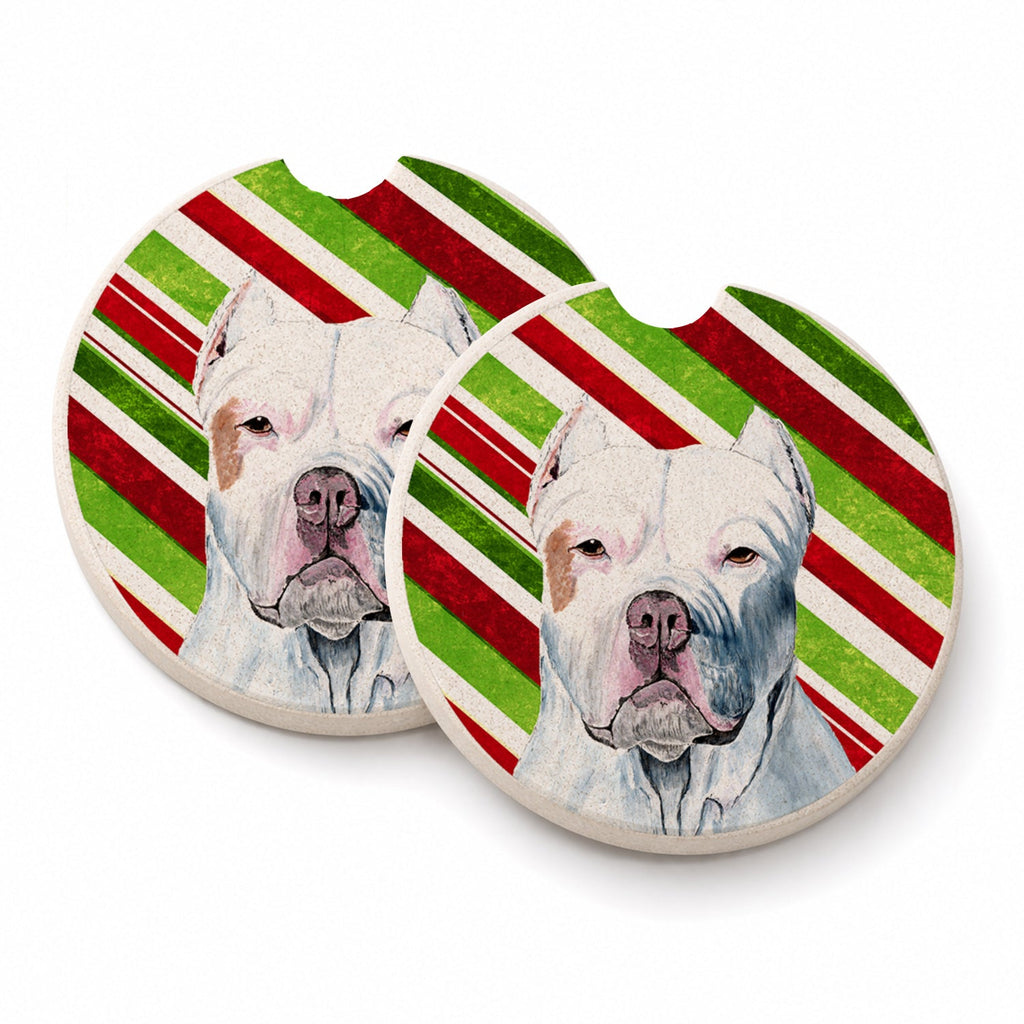 Pit Bull Candy Cane Holiday Christmas Set of 2 Cup Holder Car Coasters Absorbent Round Sandstone Coasters Gifts for Men or Women, 2.5, Multicolor