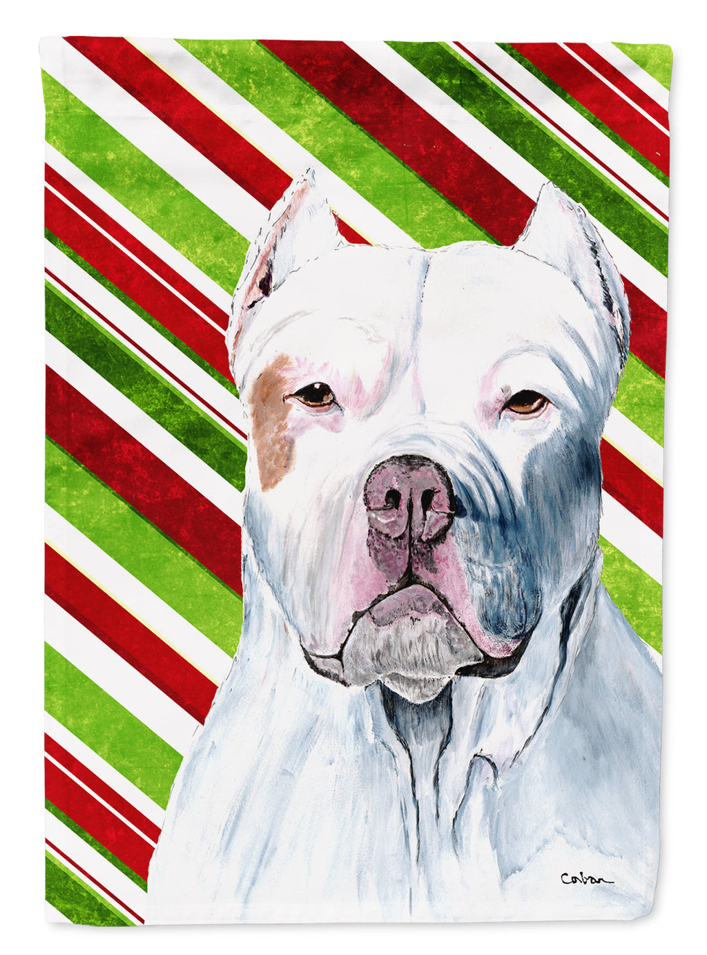 Pit Bull Candy Cane Holiday Christmas House Flag 28x40 Porch Sleeve Pole Decorative Outside Yard Banner Artwork Wall Hanging, Polyester