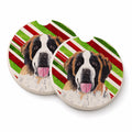 Saint Bernard Candy Cane Holiday Christmas Set of 2 Cup Holder Car Coasters Absorbent Round Sandstone Coasters Gifts for Men or Women, 2.5, Multicolor