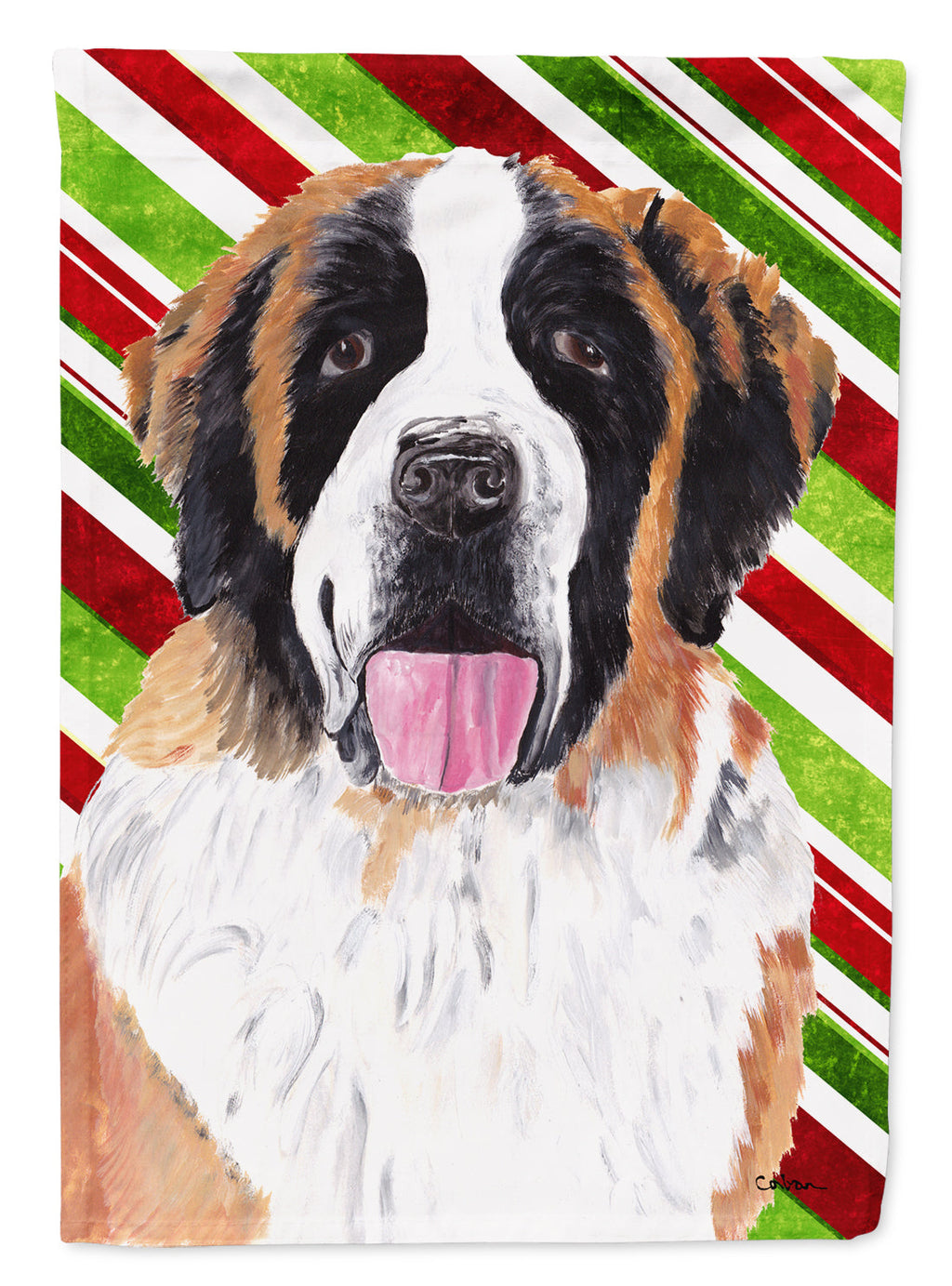 Saint Bernard Candy Cane Holiday Christmas House Flag 28x40 Porch Sleeve Pole Decorative Outside Yard Banner Artwork Wall Hanging, Polyester