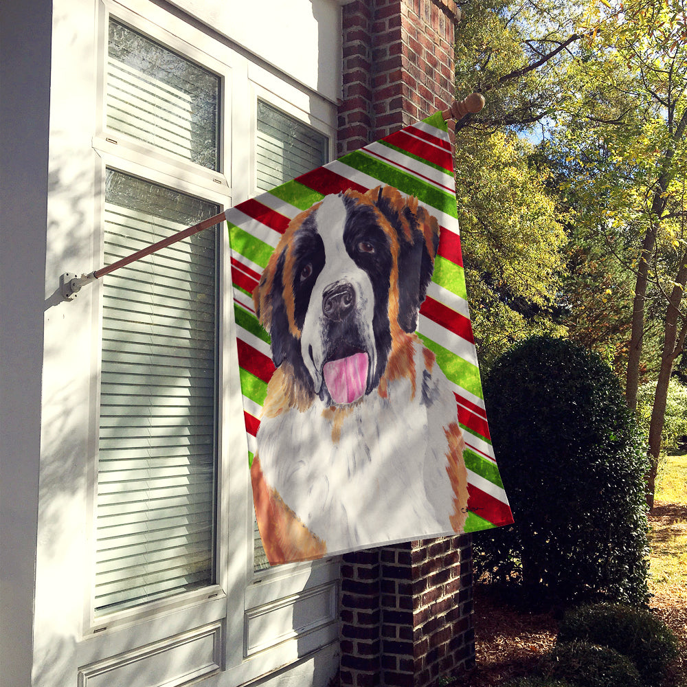 Saint Bernard Candy Cane Holiday Christmas House Flag 28x40 Porch Sleeve Pole Decorative Outside Yard Banner Artwork Wall Hanging, Polyester