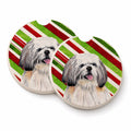 Shih Tzu Candy Cane Holiday Christmas Set of 2 Cup Holder Car Coasters Absorbent Round Sandstone Coasters Gifts for Men or Women, 2.5, Multicolor