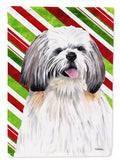 Shih Tzu Candy Cane Holiday Christmas House Flag 28x40 Porch Sleeve Pole Decorative Outside Yard Banner Artwork Wall Hanging, Polyester
