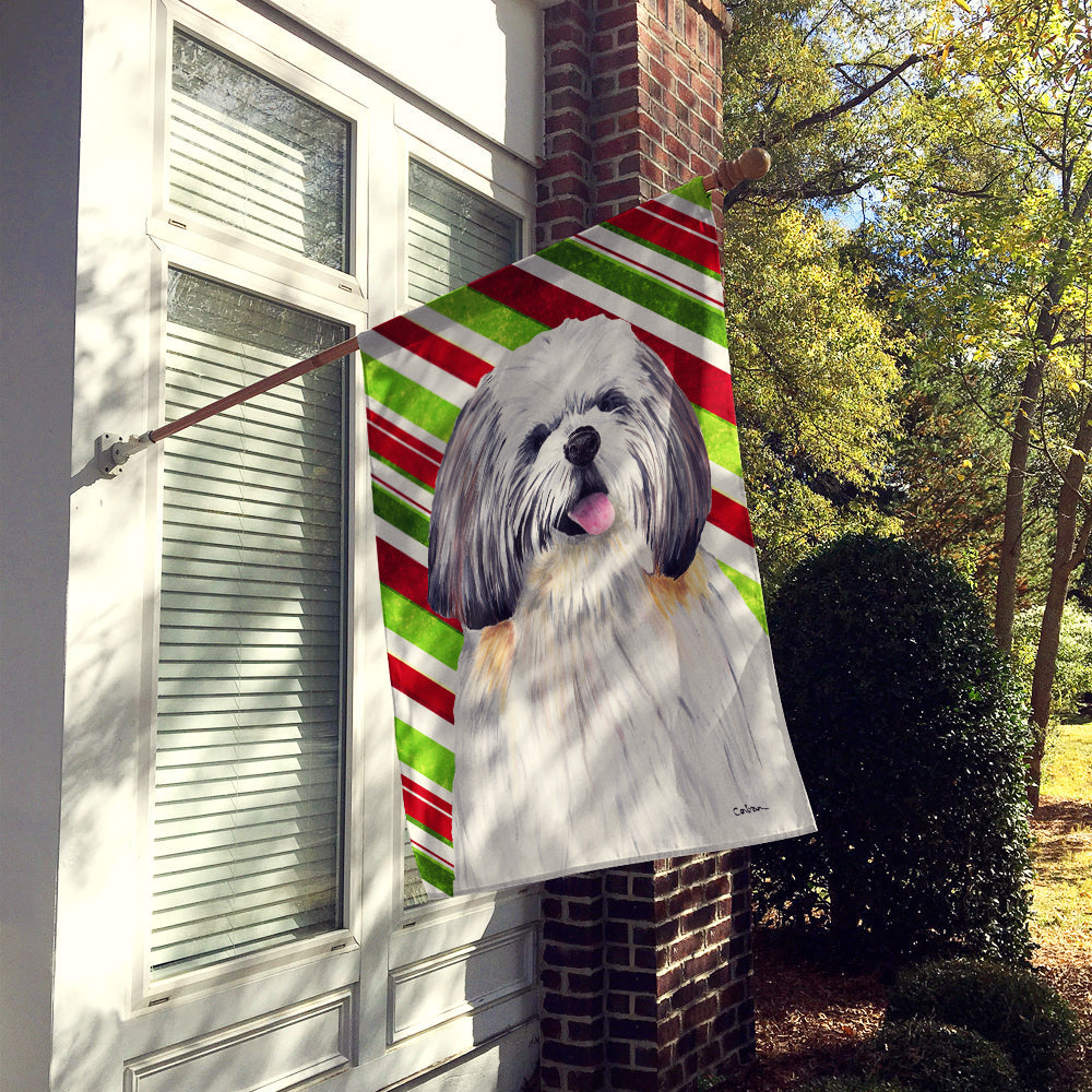 Shih Tzu Candy Cane Holiday Christmas House Flag 28x40 Porch Sleeve Pole Decorative Outside Yard Banner Artwork Wall Hanging, Polyester