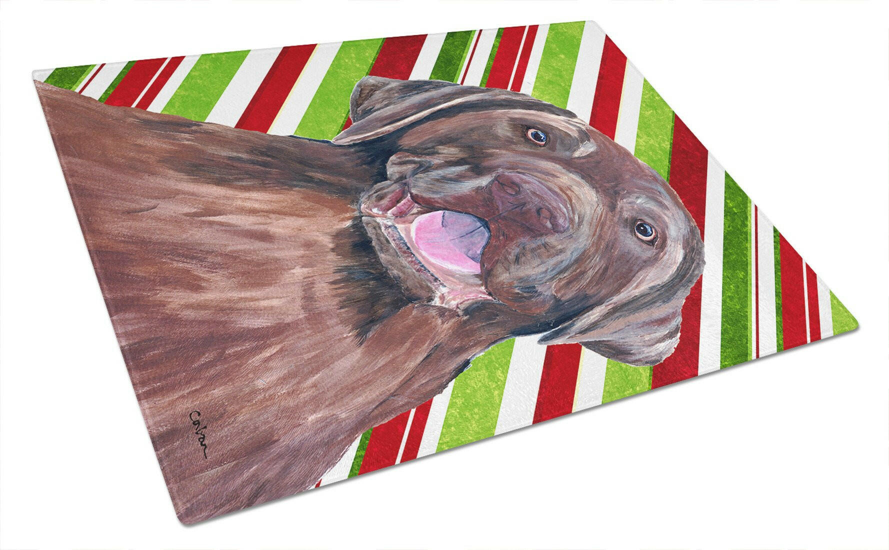 Labrador Candy Cane Holiday Christmas Cutting Board Tempered Glass Kitchen Cutting Surface, Heat Resistant Chopping, Non-Slip Feet, Food Prep & Serving