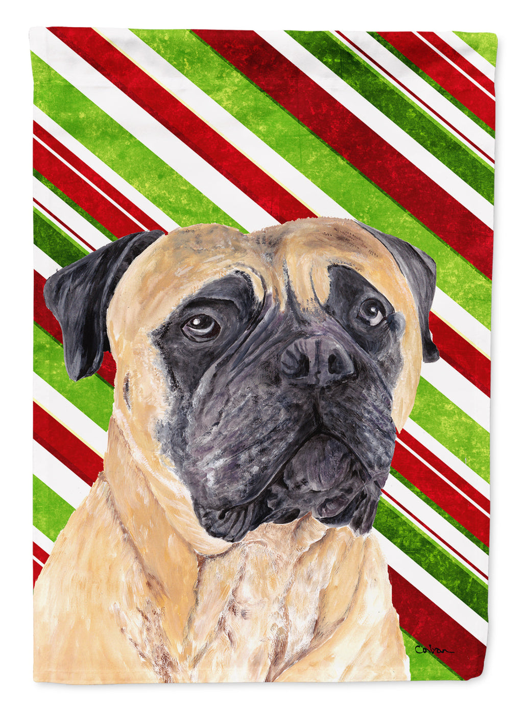 Mastiff Candy Cane Holiday Christmas House Flag 28x40 Porch Sleeve Pole Decorative Outside Yard Banner Artwork Wall Hanging, Polyester