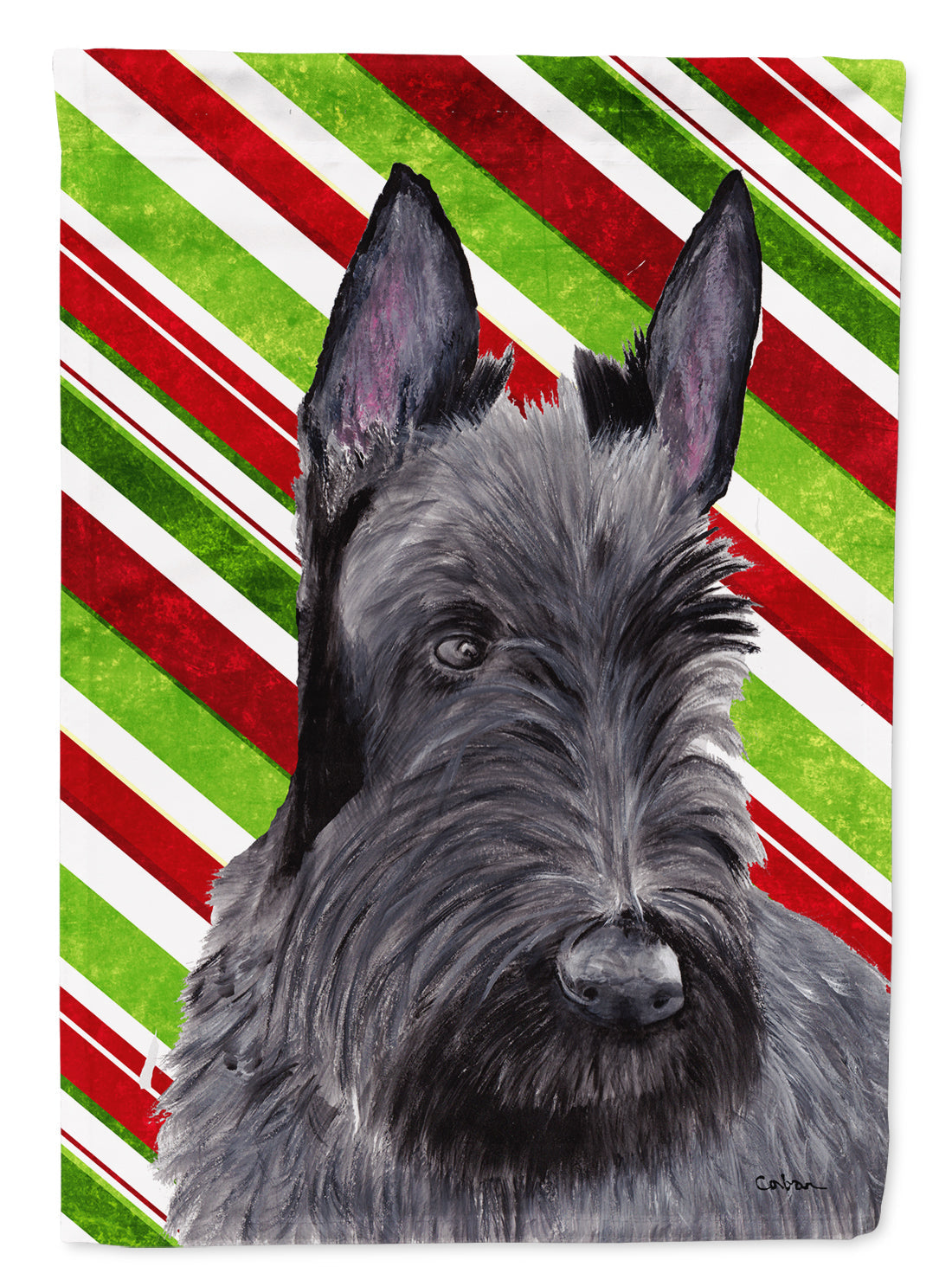 Scottish Terrier Candy Cane Holiday Christmas House Flag 28x40 Porch Sleeve Pole Decorative Outside Yard Banner Artwork Wall Hanging, Polyester