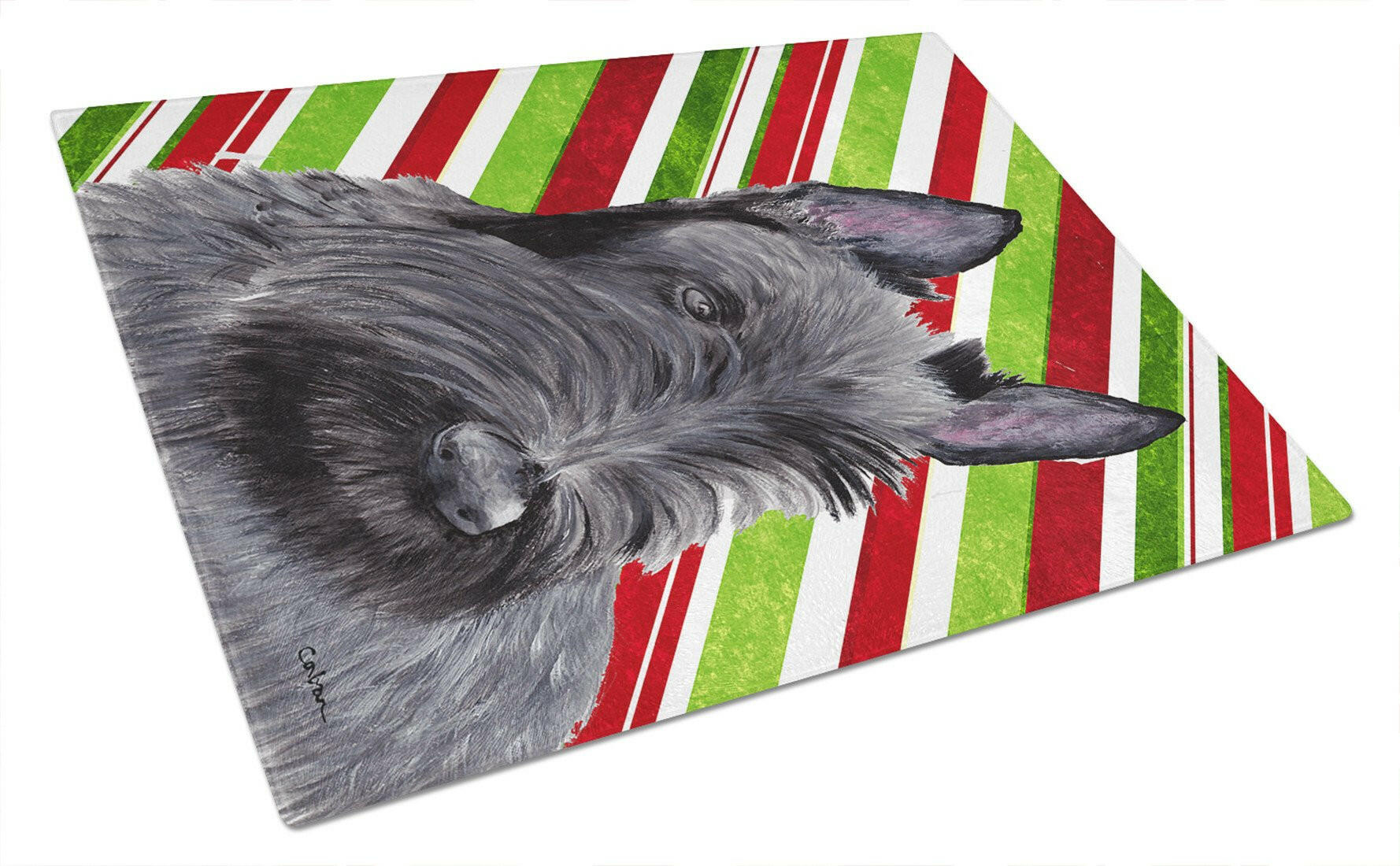 Scottish Terrier Candy Cane Holiday Christmas Cutting Board Tempered Glass Kitchen Cutting Surface, Heat Resistant Chopping, Non-Slip Feet, Food Prep & Serving