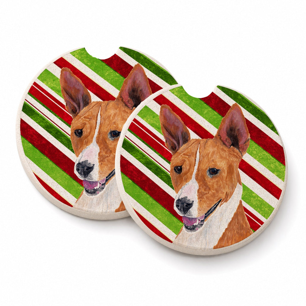 Basenji Candy Cane Holiday Christmas Set of 2 Cup Holder Car Coasters Absorbent Round Sandstone Coasters Gifts for Men or Women, 2.5, Multicolor