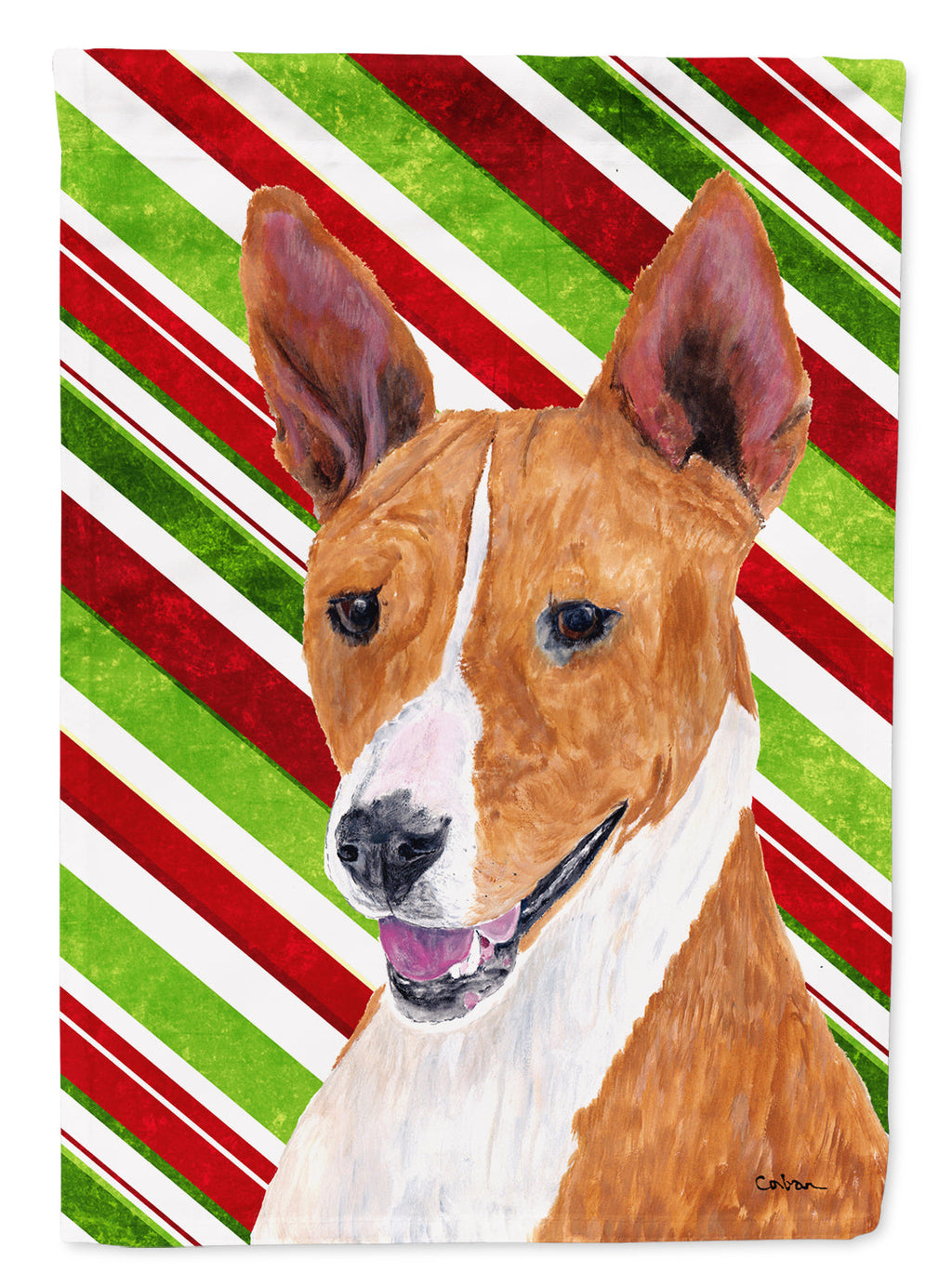 Basenji Candy Cane Holiday Christmas House Flag 28x40 Porch Sleeve Pole Decorative Outside Yard Banner Artwork Wall Hanging, Polyester