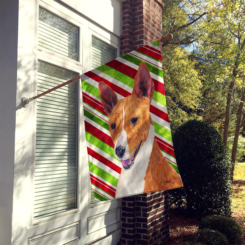 Basenji Candy Cane Holiday Christmas House Flag 28x40 Porch Sleeve Pole Decorative Outside Yard Banner Artwork Wall Hanging, Polyester