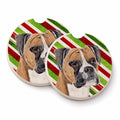 Boxer Candy Cane Holiday Christmas Set of 2 Cup Holder Car Coasters Absorbent Round Sandstone Coasters Gifts for Men or Women, 2.5, Multicolor