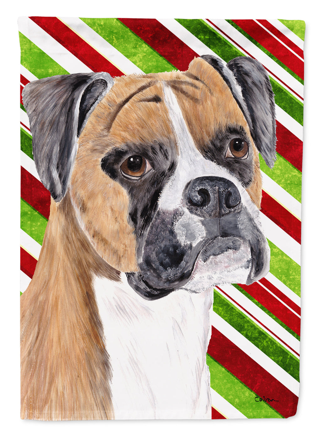 Boxer Candy Cane Holiday Christmas House Flag 28x40 Porch Sleeve Pole Decorative Outside Yard Banner Artwork Wall Hanging, Polyester