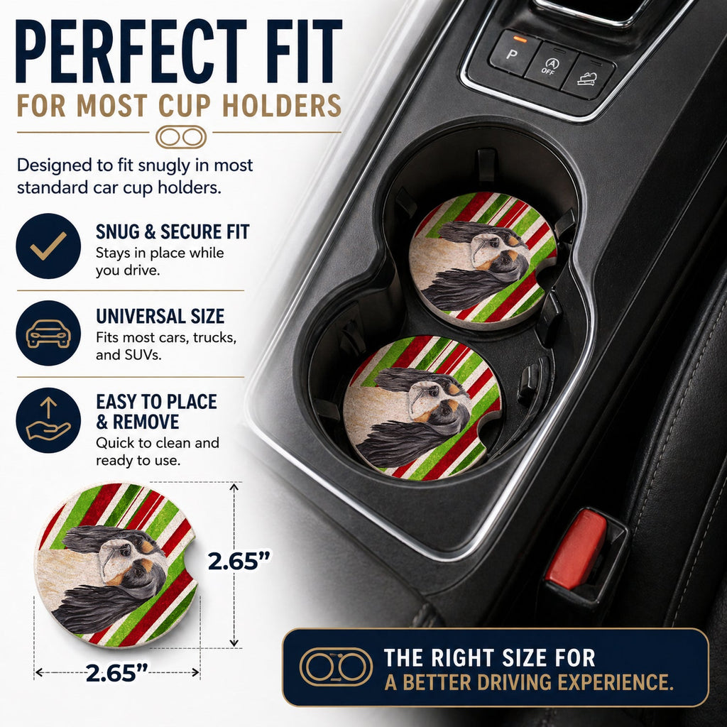 Cavalier Spaniel Candy Cane Holiday Christmas Set of 2 Cup Holder Car Coasters Absorbent Round Sandstone Coasters Gifts for Men or Women, 2.5, Multicolor
