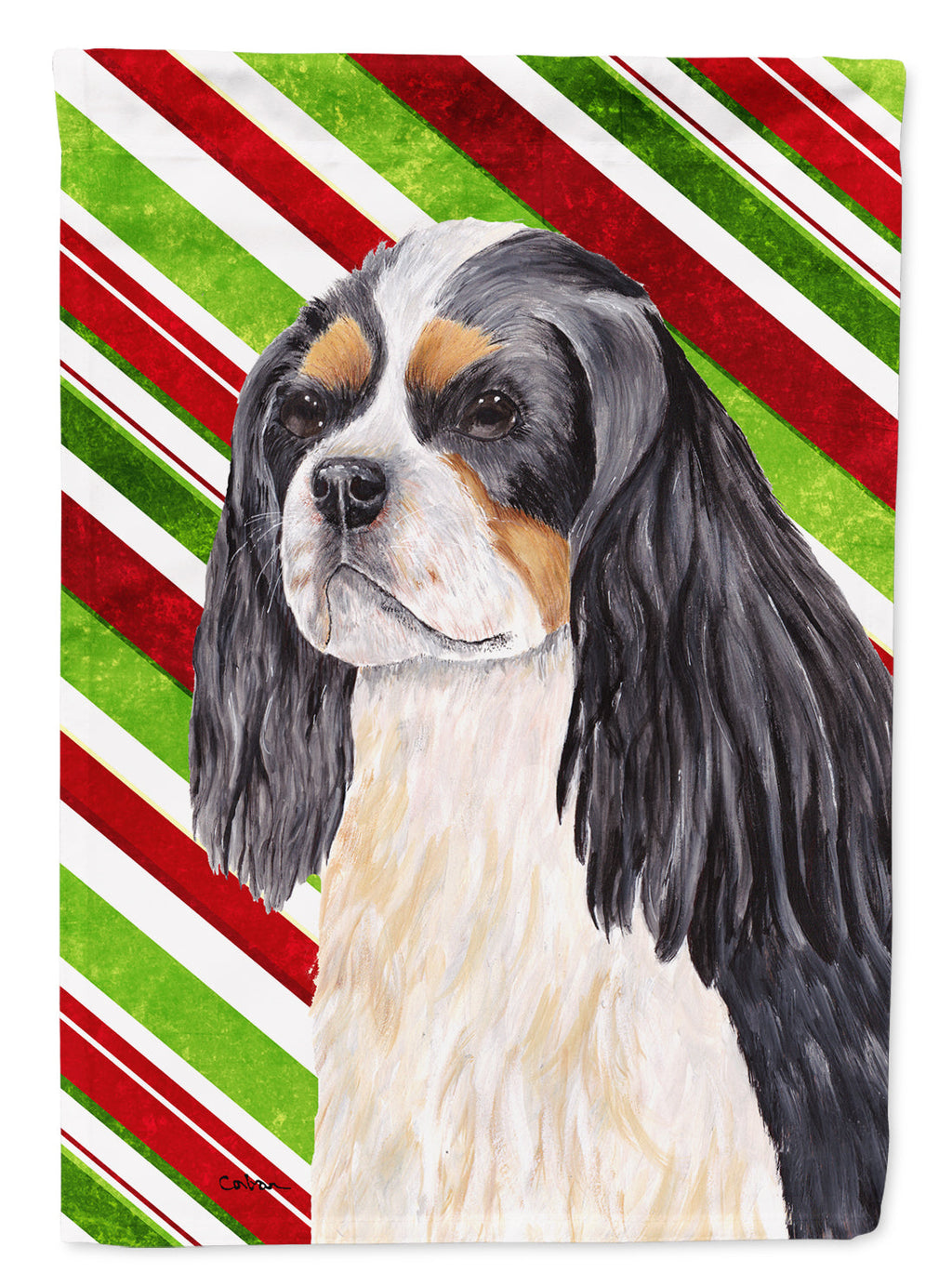 Cavalier Spaniel Candy Cane Holiday Christmas House Flag 28x40 Porch Sleeve Pole Decorative Outside Yard Banner Artwork Wall Hanging, Polyester