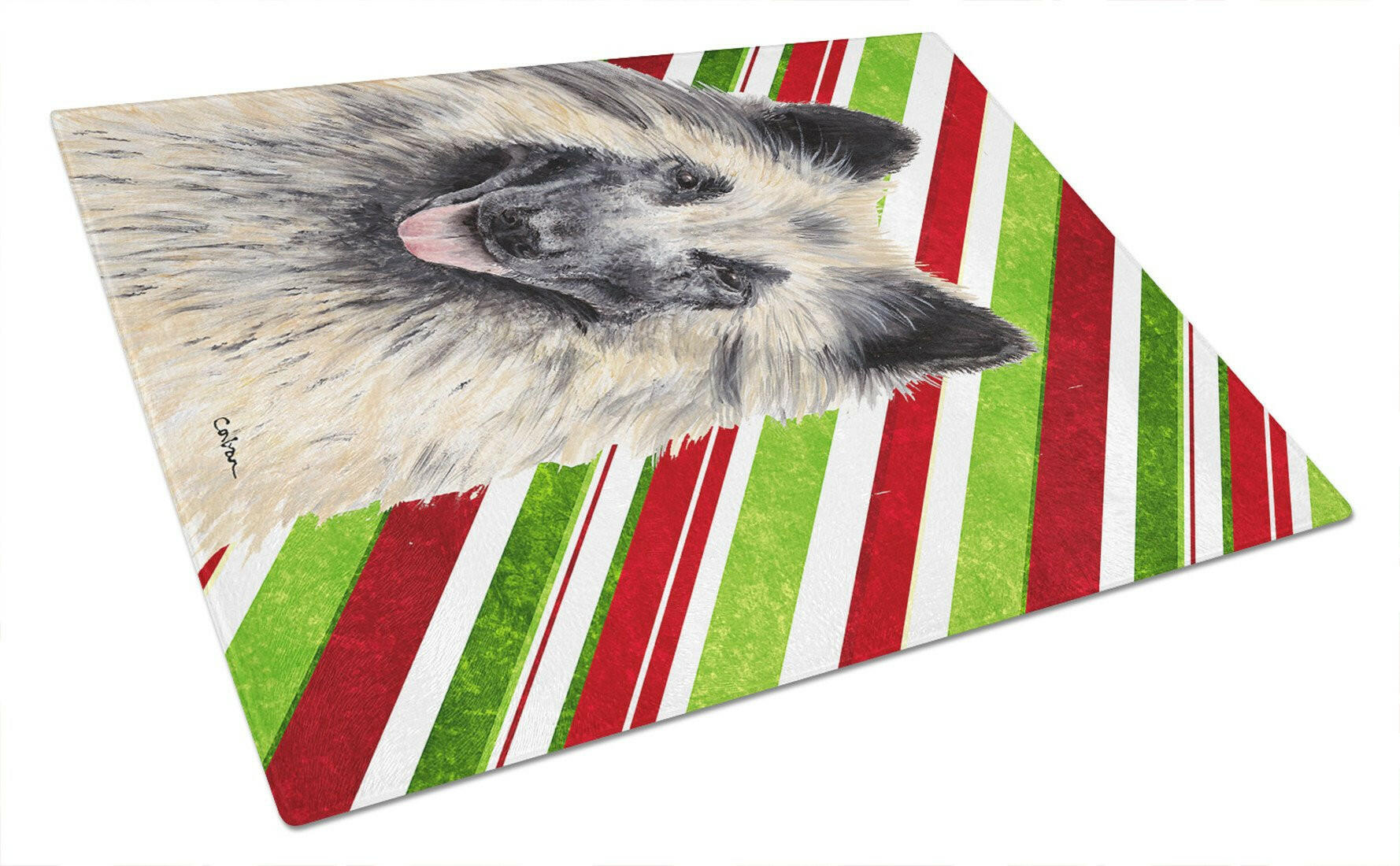 Belgian Tervuren Candy Cane Holiday Christmas Cutting Board Tempered Glass Kitchen Cutting Surface, Heat Resistant Chopping, Non-Slip Feet, Food Prep & Serving