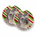 Schnauzer Candy Cane Holiday Christmas Set of 2 Cup Holder Car Coasters Absorbent Round Sandstone Coasters Gifts for Men or Women, 2.5, Multicolor