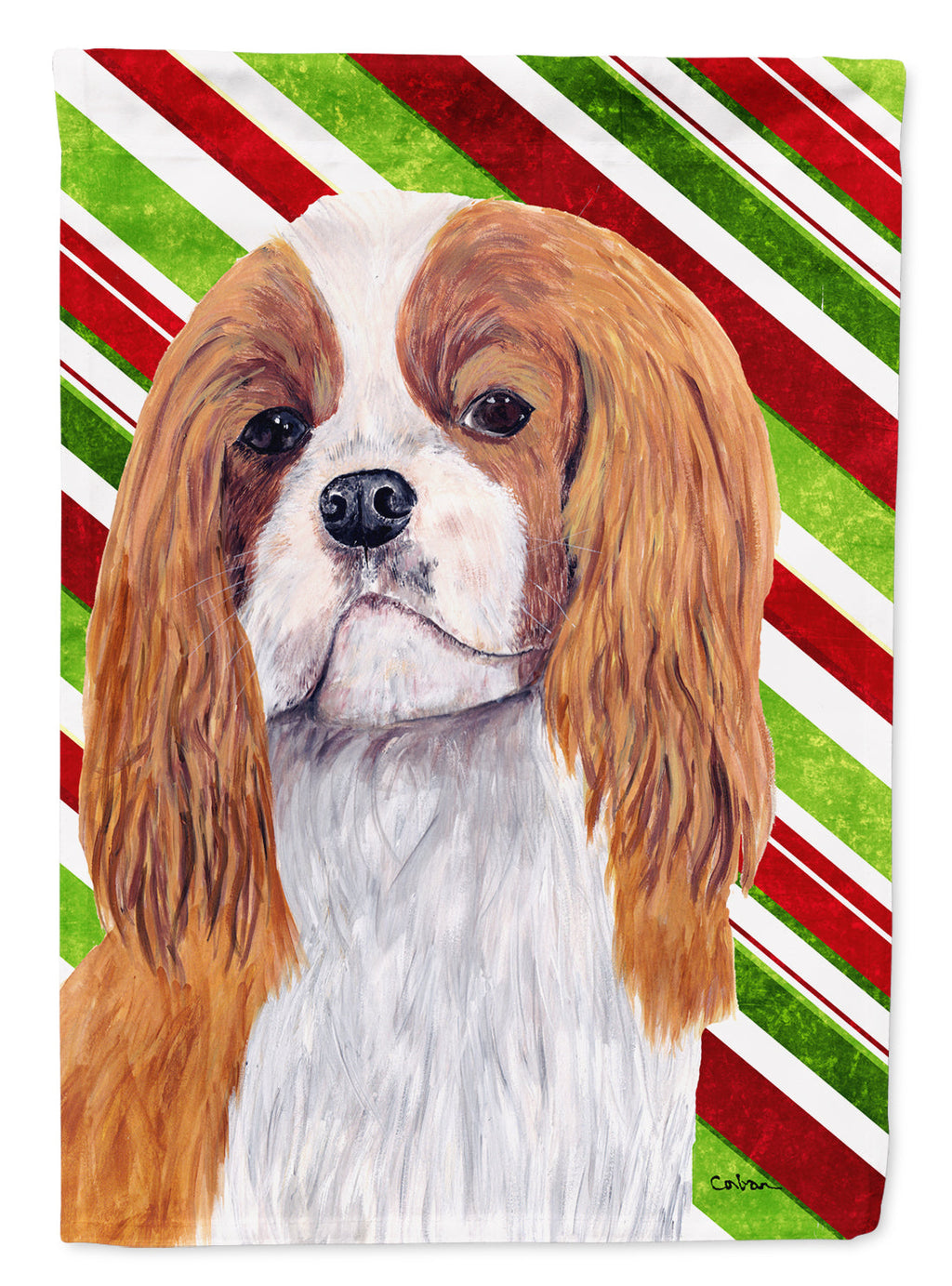 Cavalier Spaniel Candy Cane Holiday Christmas House Flag 28x40 Porch Sleeve Pole Decorative Outside Yard Banner Artwork Wall Hanging, Polyester