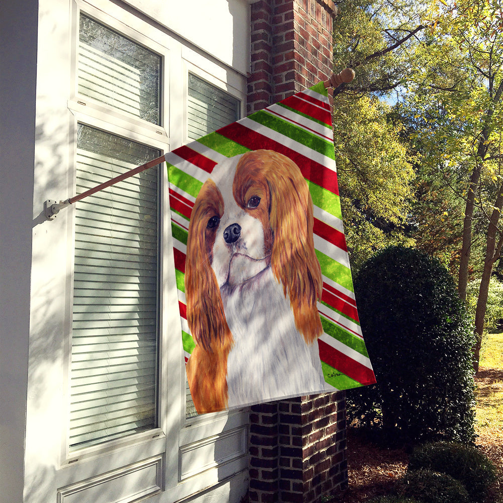 Cavalier Spaniel Candy Cane Holiday Christmas House Flag 28x40 Porch Sleeve Pole Decorative Outside Yard Banner Artwork Wall Hanging, Polyester