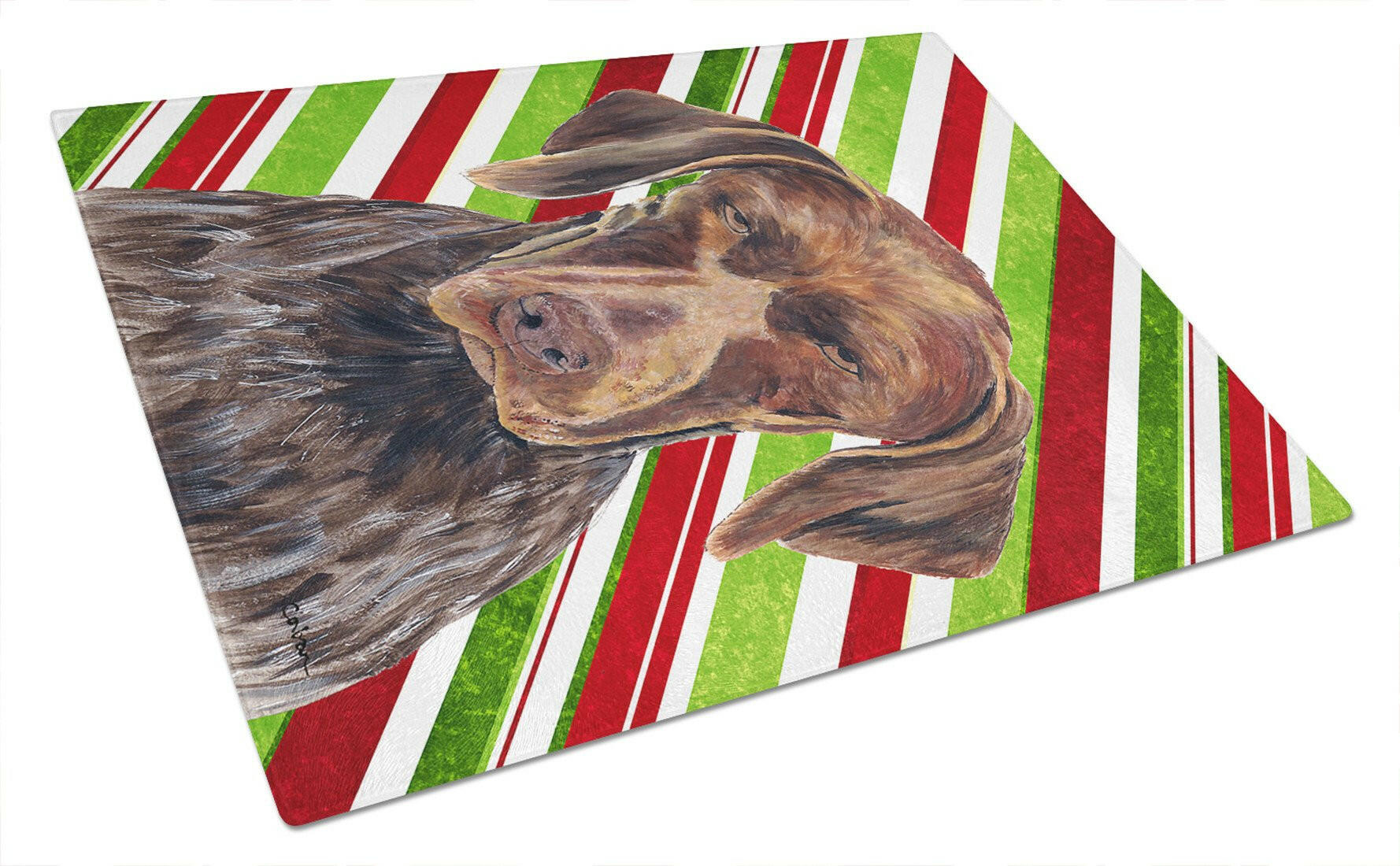 German Shorthaired Pointer Candy Cane Holiday Christmas Cutting Board Tempered Glass Kitchen Cutting Surface, Heat Resistant Chopping, Non-Slip Feet, Food Prep & Serving