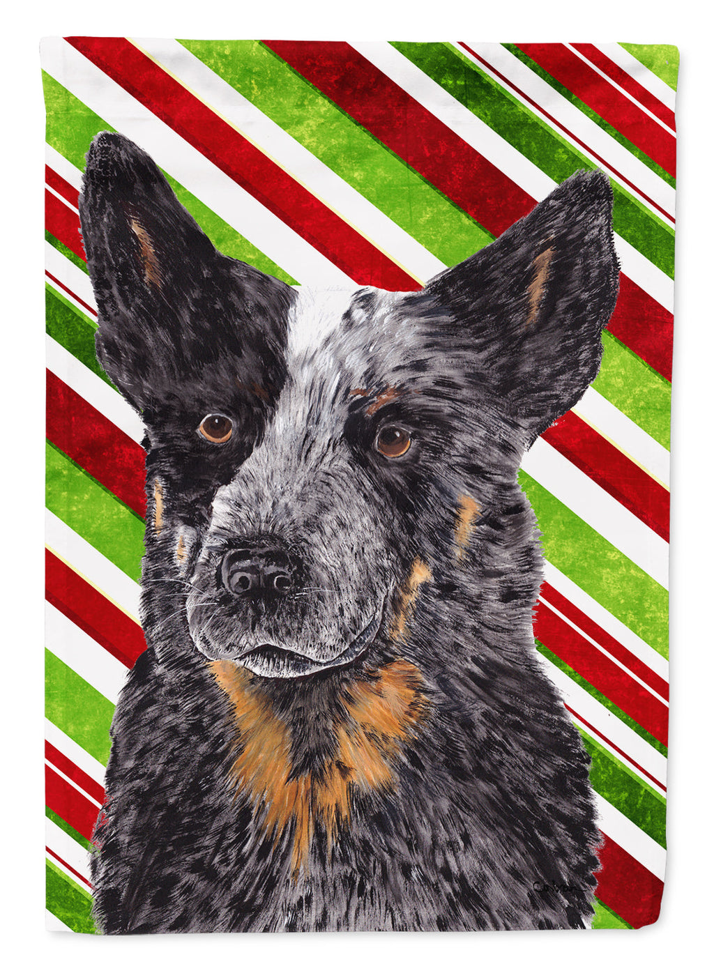 Australian Cattle Dog Candy Cane Holiday Christmas House Flag 28x40 Porch Sleeve Pole Decorative Outside Yard Banner Artwork Wall Hanging, Polyester