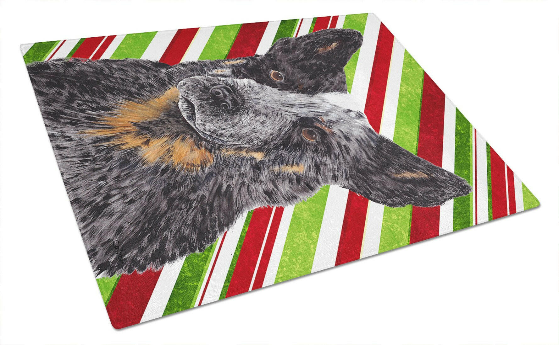 Australian Cattle Dog Candy Cane Holiday Christmas Cutting Board Tempered Glass Kitchen Cutting Surface, Heat Resistant Chopping, Non-Slip Feet, Food Prep & Serving