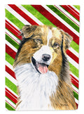 Australian Shepherd Candy Cane Holiday Christmas House Flag 28x40 Porch Sleeve Pole Decorative Outside Yard Banner Artwork Wall Hanging, Polyester