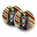 Belgian Sheepdog Candy Cane Holiday Christmas Set of 2 Cup Holder Car Coasters Absorbent Round Sandstone Coasters Gifts for Men or Women, 2.5, Multicolor