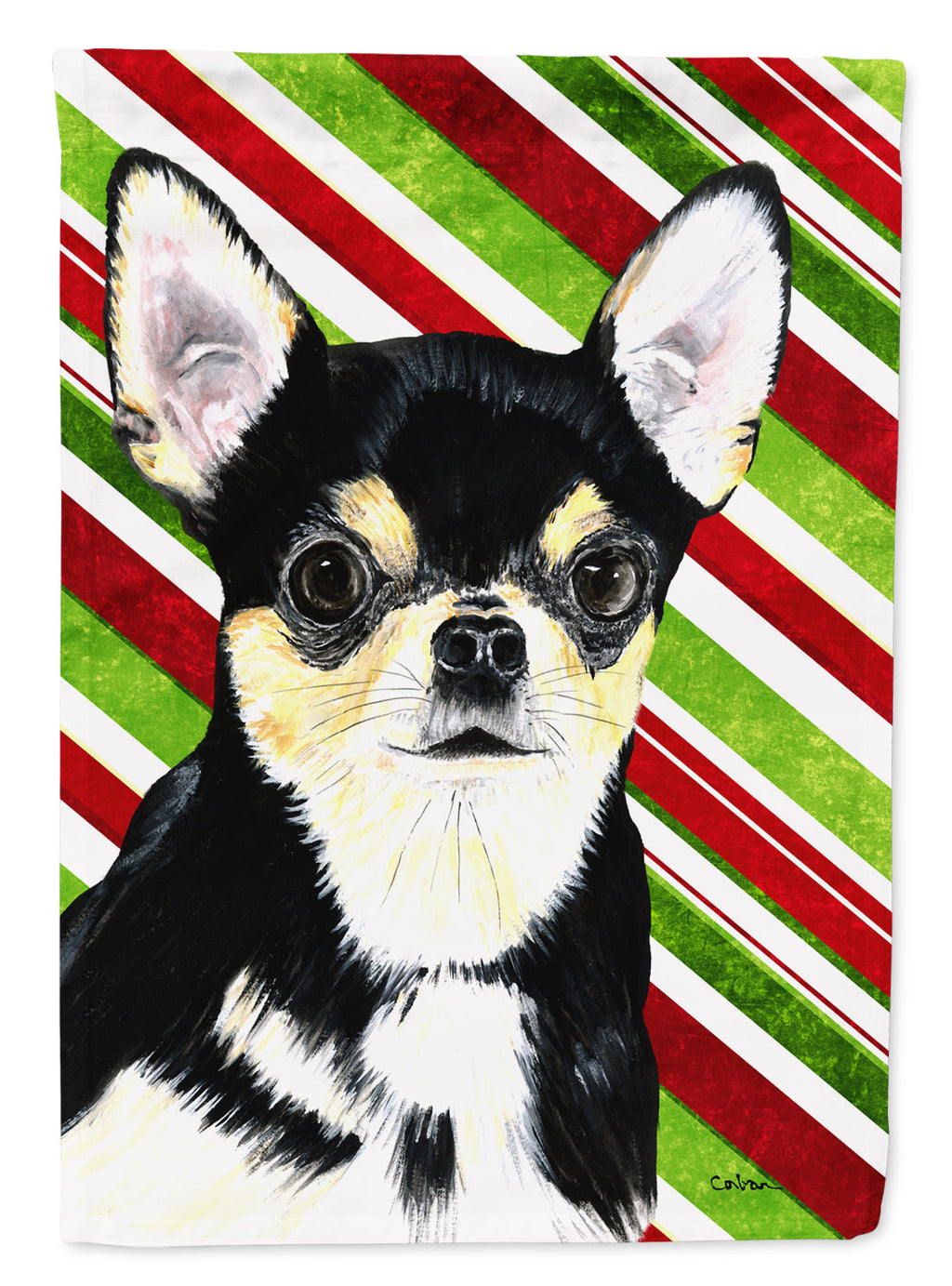 Chihuahua Candy Cane Holiday Christmas House Flag 28x40 Porch Sleeve Pole Decorative Outside Yard Banner Artwork Wall Hanging, Polyester