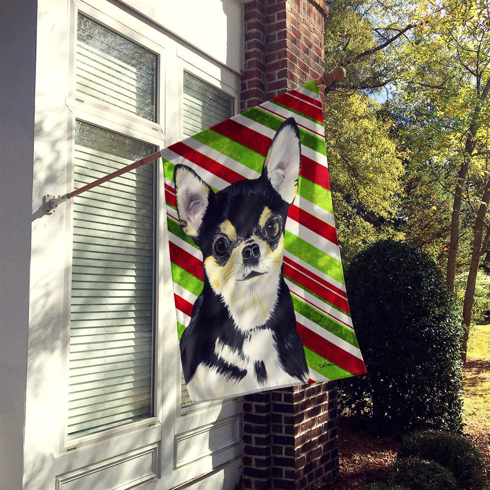Chihuahua Candy Cane Holiday Christmas House Flag 28x40 Porch Sleeve Pole Decorative Outside Yard Banner Artwork Wall Hanging, Polyester