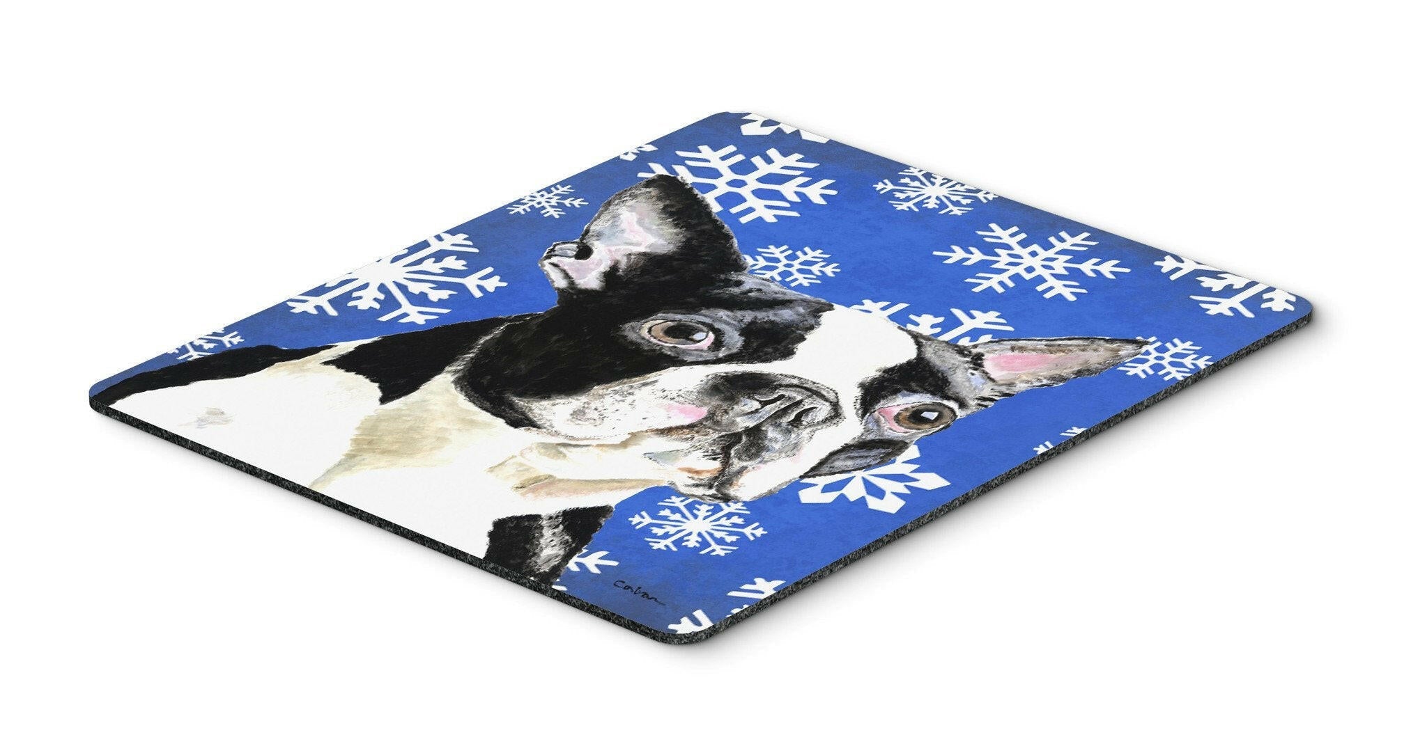 Boston Terrier Winter Snowflakes Holiday Mouse Pad, Heat Resistant Trivet Hot Pad , Non Slip Rubber Desk Mat, Kitchen Counter Protector, Home Office Decor Gift