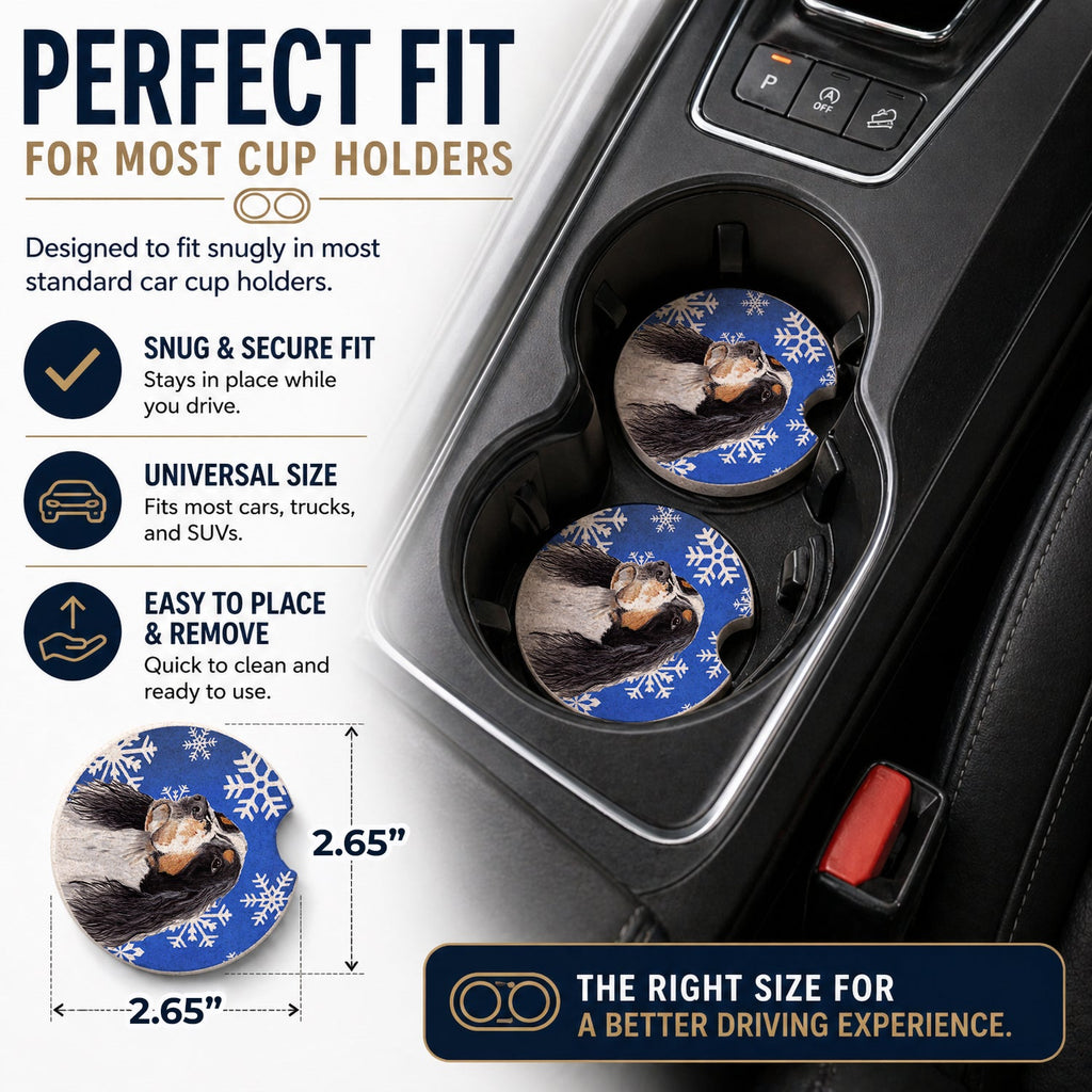 Springer Spaniel Winter Snowflakes Holiday Set of 2 Cup Holder Car Coasters Absorbent Round Sandstone Coasters Gifts for Men or Women, 2.5, Multicolor