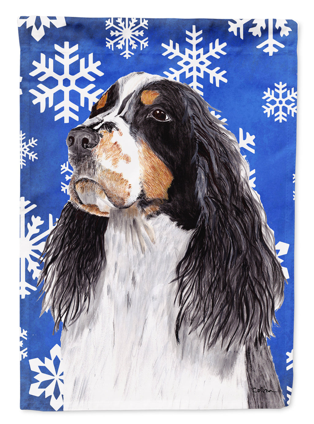 Springer Spaniel Winter Snowflakes Holiday House Flag 28x40 Porch Sleeve Pole Decorative Outside Yard Banner Artwork Wall Hanging, Polyester