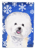 Bichon Frise Winter Snowflakes Holiday House Flag 28x40 Porch Sleeve Pole Decorative Outside Yard Banner Artwork Wall Hanging, Polyester
